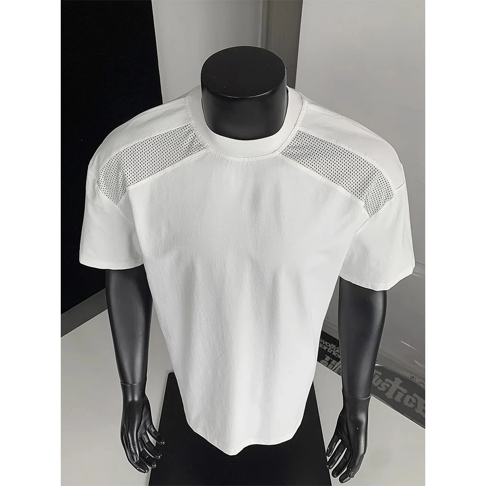 加肥大码300斤新款小众网眼冰丝速干短袖男士夏季防晒正肩半袖t恤