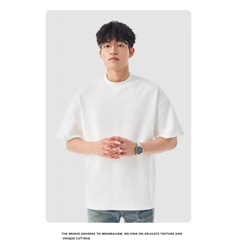 情侣款T恤时尚圆领半袖基础大众短袖纯色男装220g