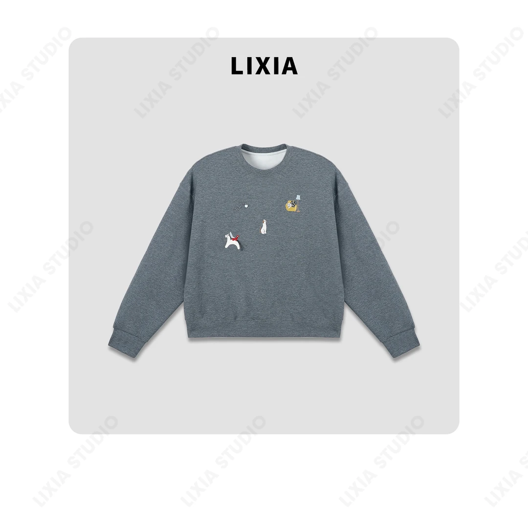 LIXIA【卡通镇】设计师ins风创意卡通文化圆领宽松卫衣-D6983