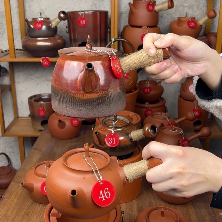 全手工红泥玫瑰一把 全手工窑变宽口一把