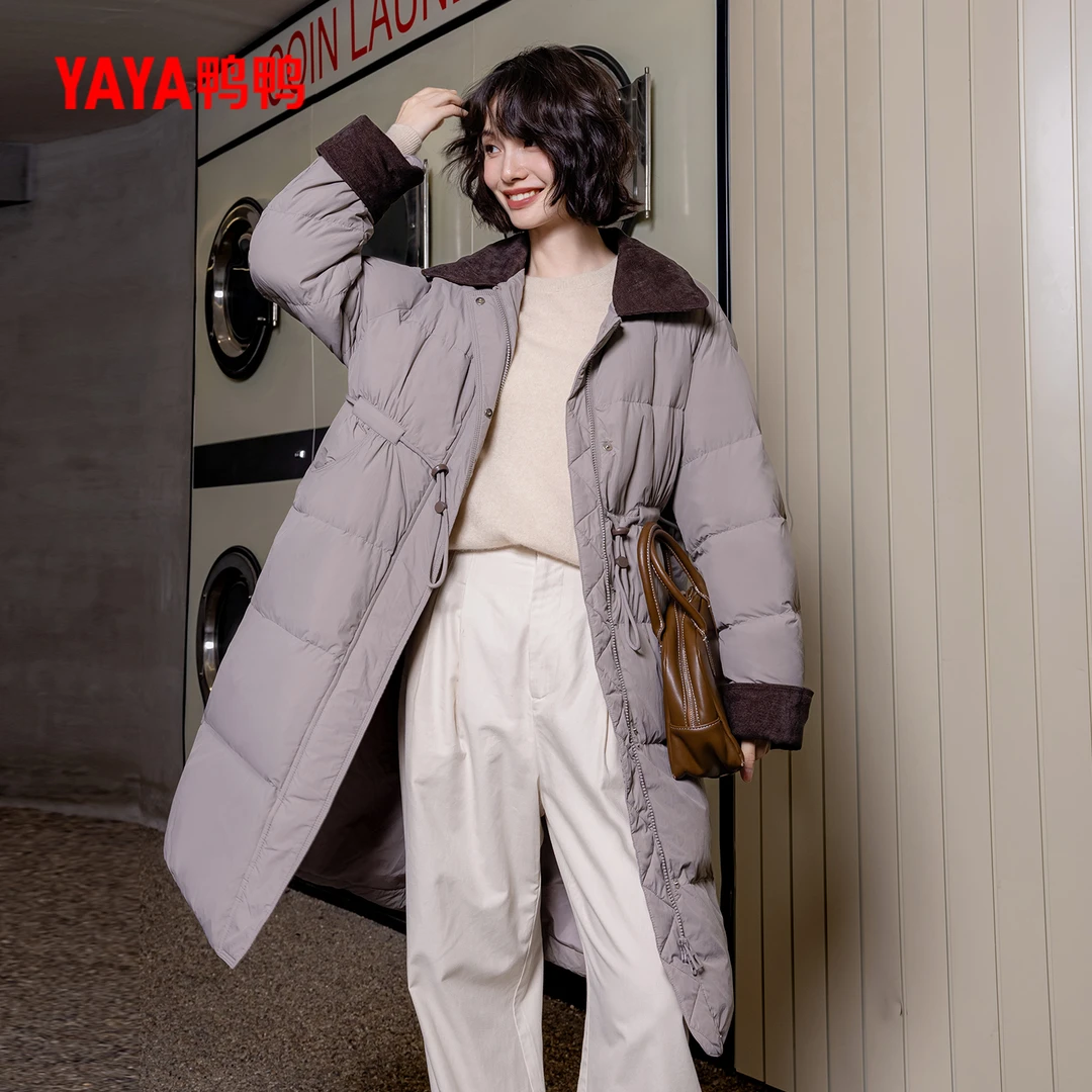 YAYA鸭鸭冬季时尚休闲保暖韩版白鸭绒女士长款羽绒服YE5B600352N