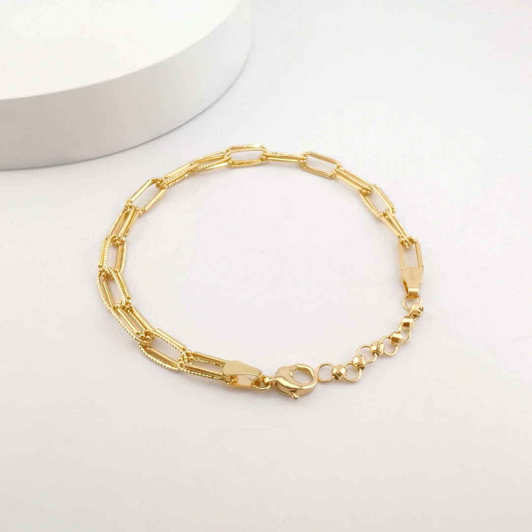 【洛一珠宝】18K金双卡手链环环相扣金色简约欧美复古个性小众百搭