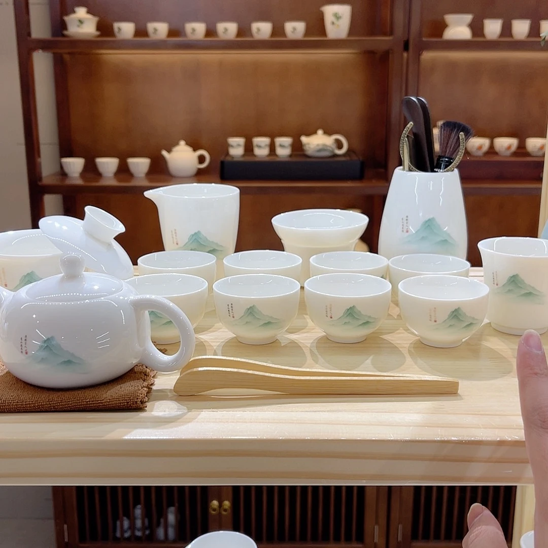 瓷片玄致羊脂玉瓷茶具套装