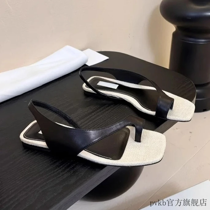 2025新款夏季配裙子麻布法式凉高跟鞋气质套趾方头高跟凉鞋女细跟