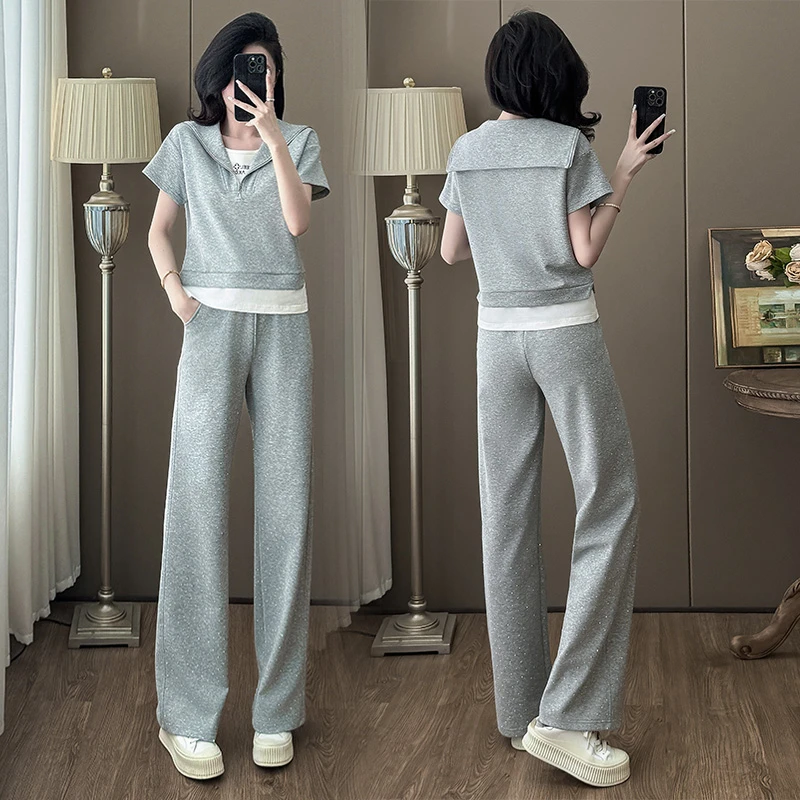 【直播】假两件运动服套装女夏季2025年新款时尚女装减龄大翻领短袖