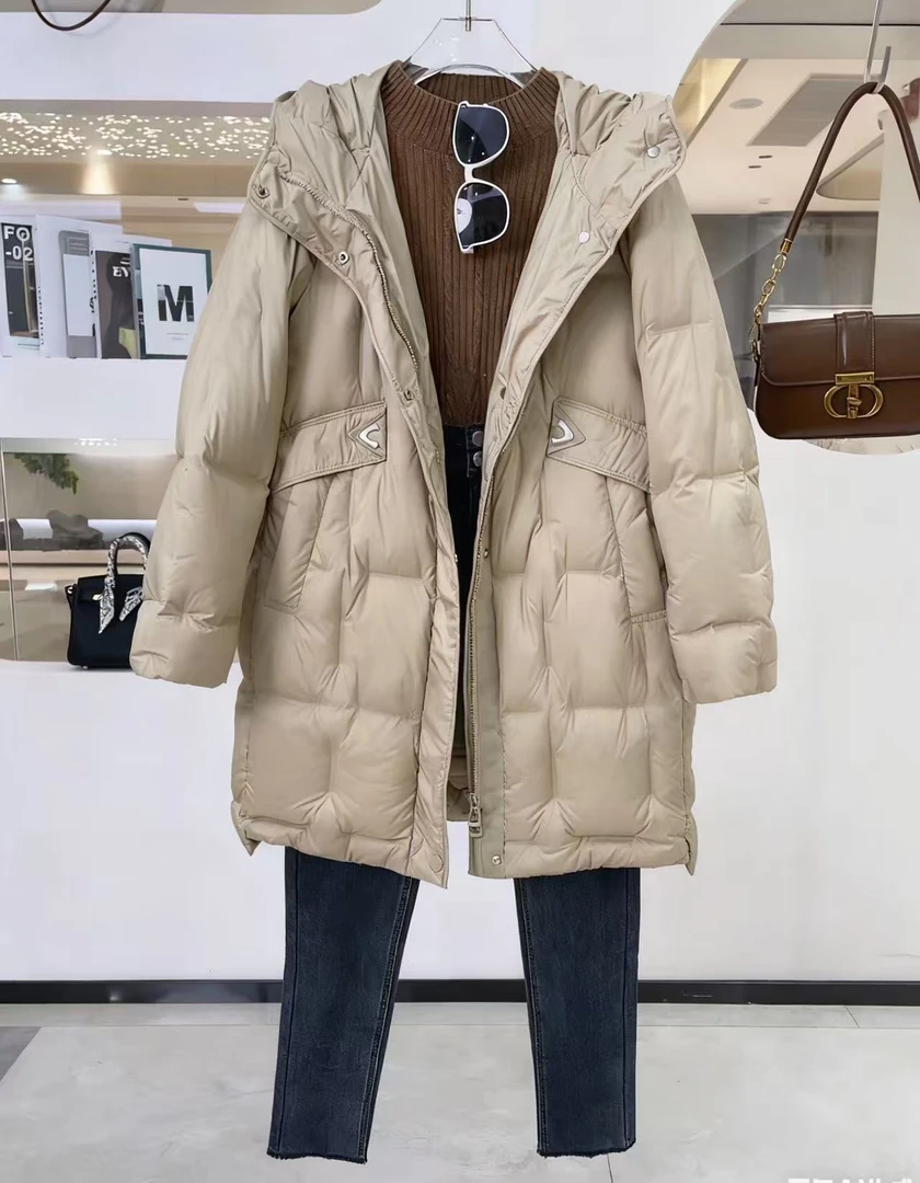 村上[CS]90白鸭绒经典连帽羽绒服轻薄中长款