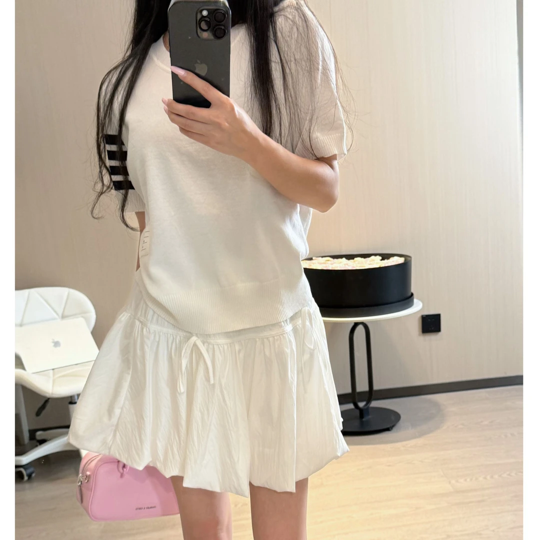 2025新款TB针织短袖薄款学院风不褪色衫上衣韩版减龄圆领时尚年轻