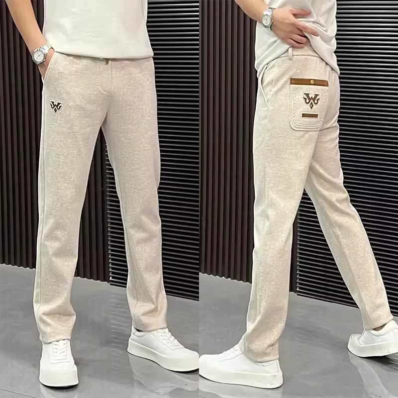 高品质潮牌休闲裤男士秋季新款轻奢毛呢直筒长裤百搭中腰简约男裤