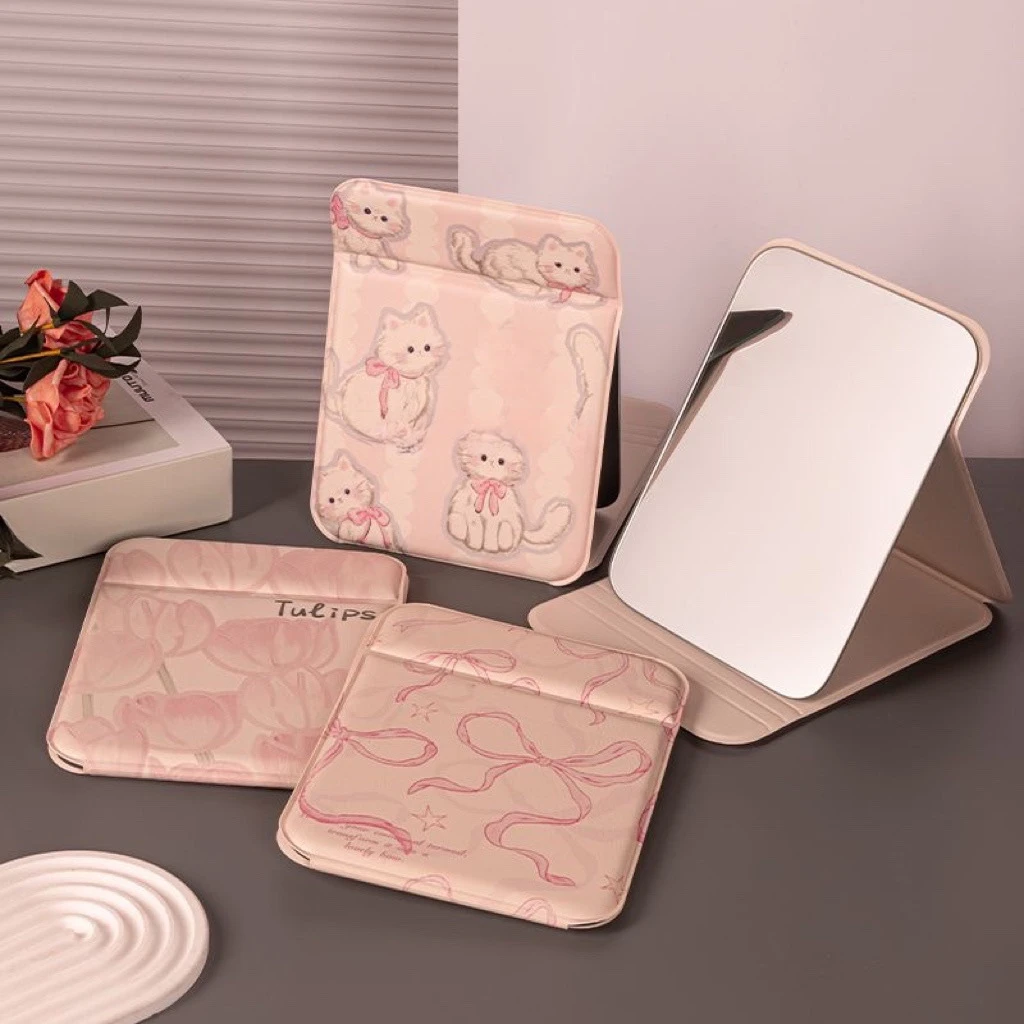 化妆镜可爱折叠小镜子宿舍用学生随身携带办公室桌面镜ins梳妆镜