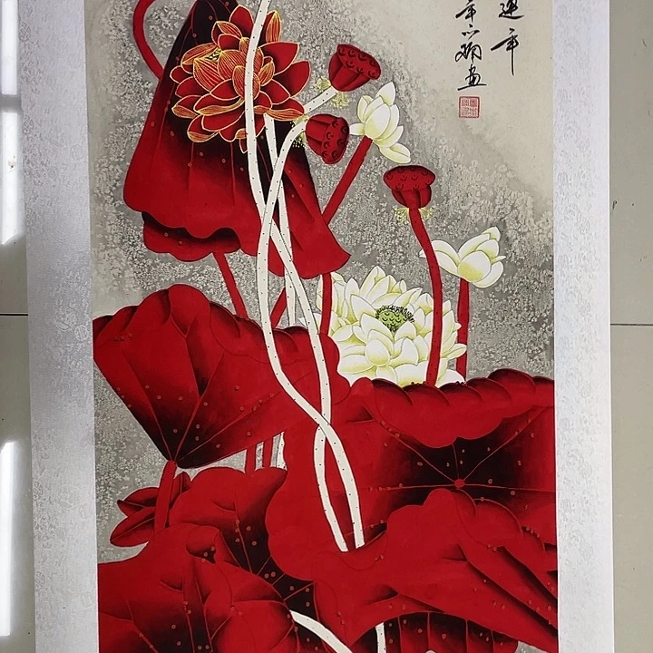 国画工笔荷花鸿运当头鸿运连年