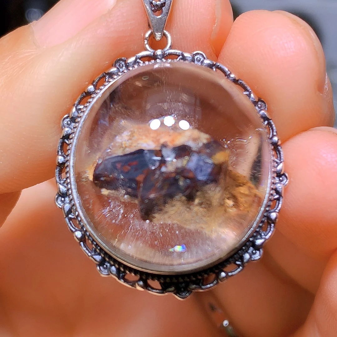 水晶吊坠银S925镶嵌天然水晶