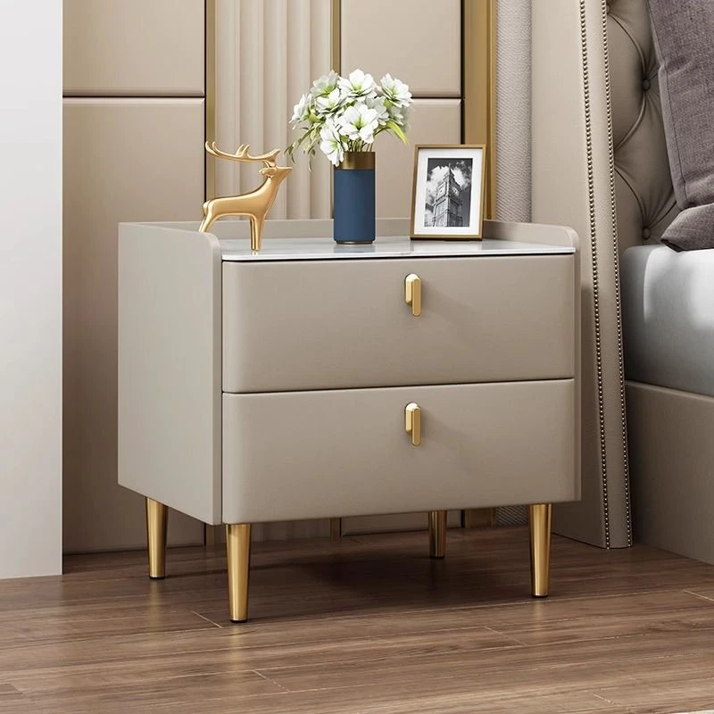 【佛山逸居】实木意式床头柜轻奢岩板储物柜现代简约三抽收纳柜卧室