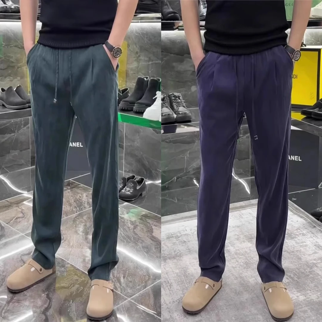 高档夏季铜氨丝净版直筒长裤轻奢潮流丝滑垂感百搭弹力舒适休闲裤