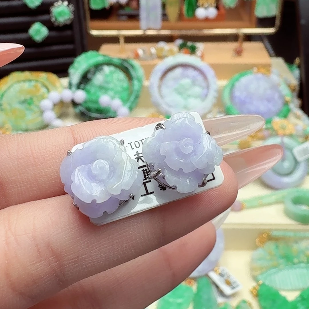 财***通银S925镶嵌翡翠耳饰翡翠耳饰