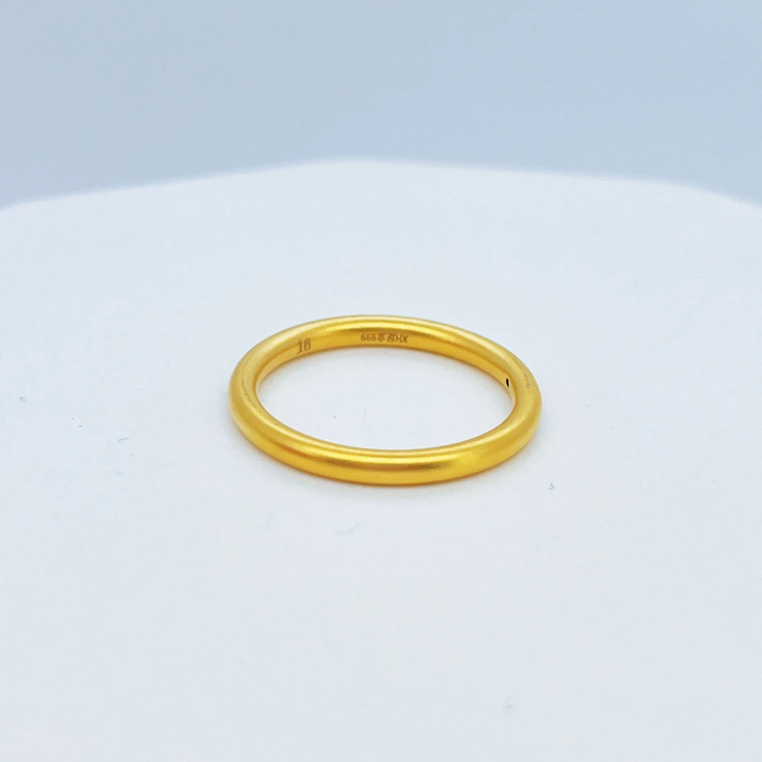 足金999黄金古法素圈金戒指5D