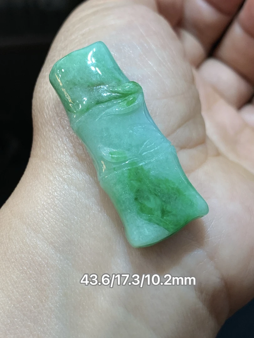 缅甸翡翠A货阳绿节节高竹节吊坠挂件项链天然玉石精雕刻包邮