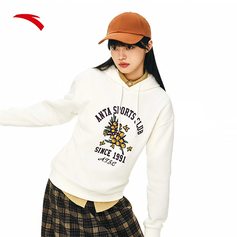 安踏卫衣运动复古秋款女子加绒连帽套头衫宽松百搭162448708S/N