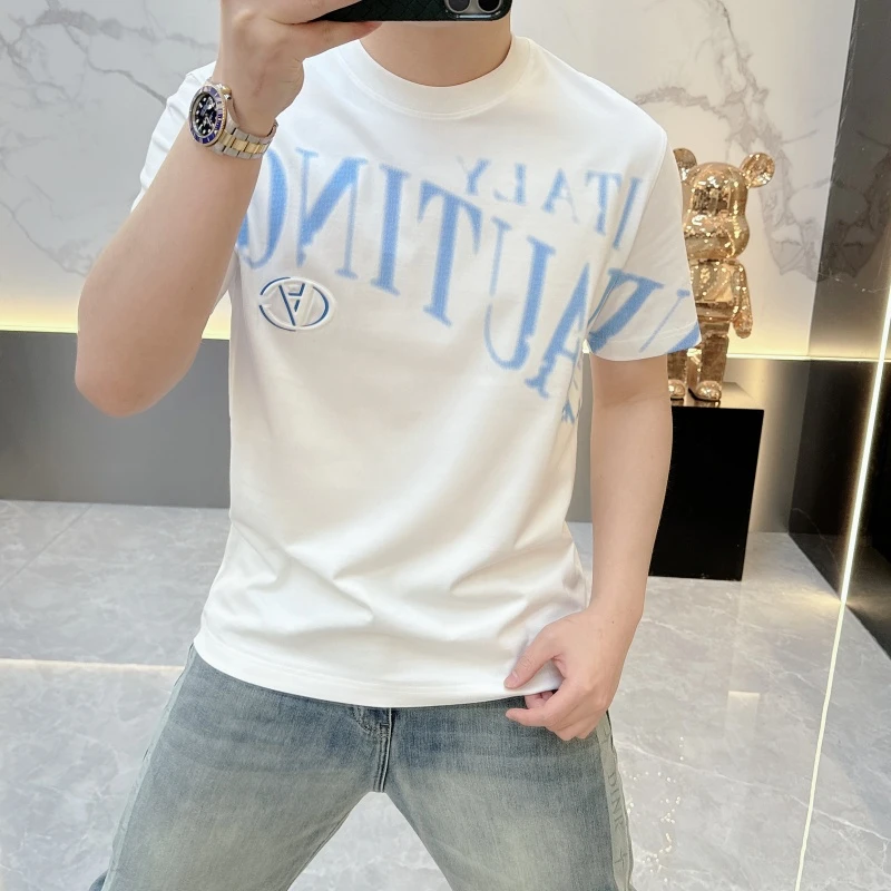 BX简欧.高端美式男士帅潮流时尚短袖休闲百搭印花T恤2025夏季新款