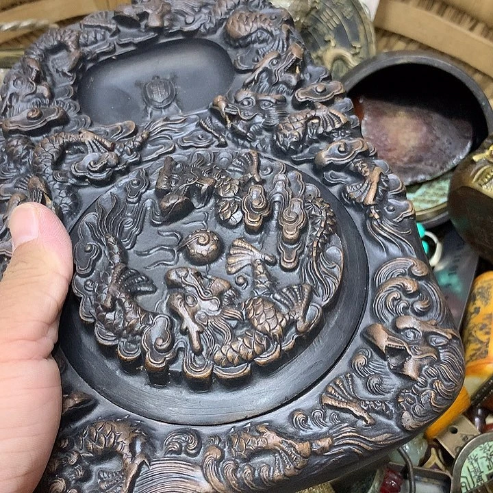 清***清一物一拍龙头大砚台