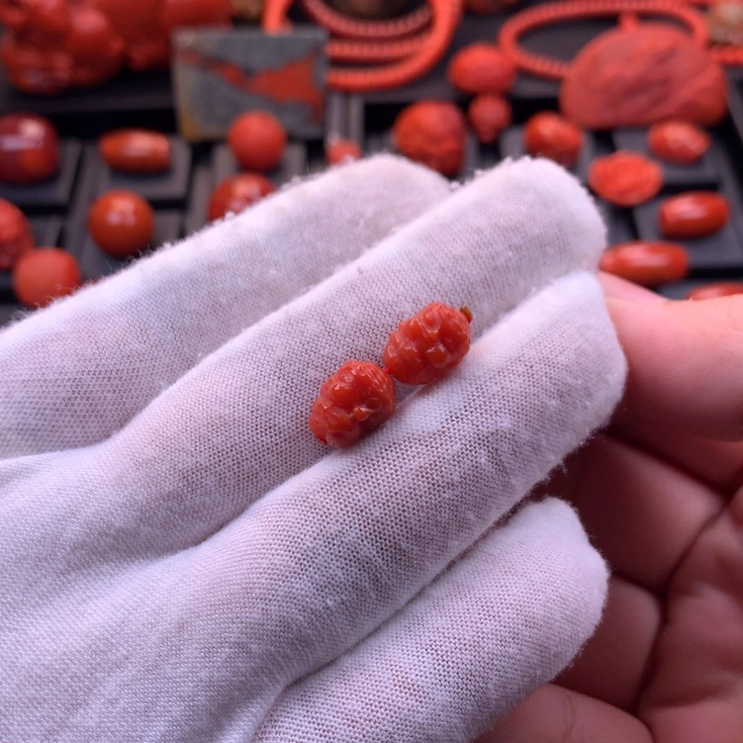 南红玛瑙未镶嵌川料原矿满色柿子红宝宝佛对珠8.8mm