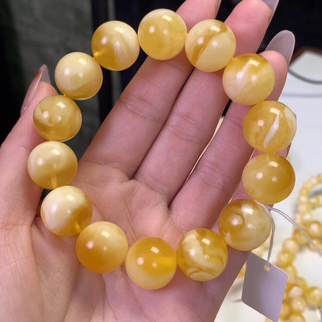 蜜蜡未镶嵌手串俄料溶洞金白蜜糖底15.5mm31.2g