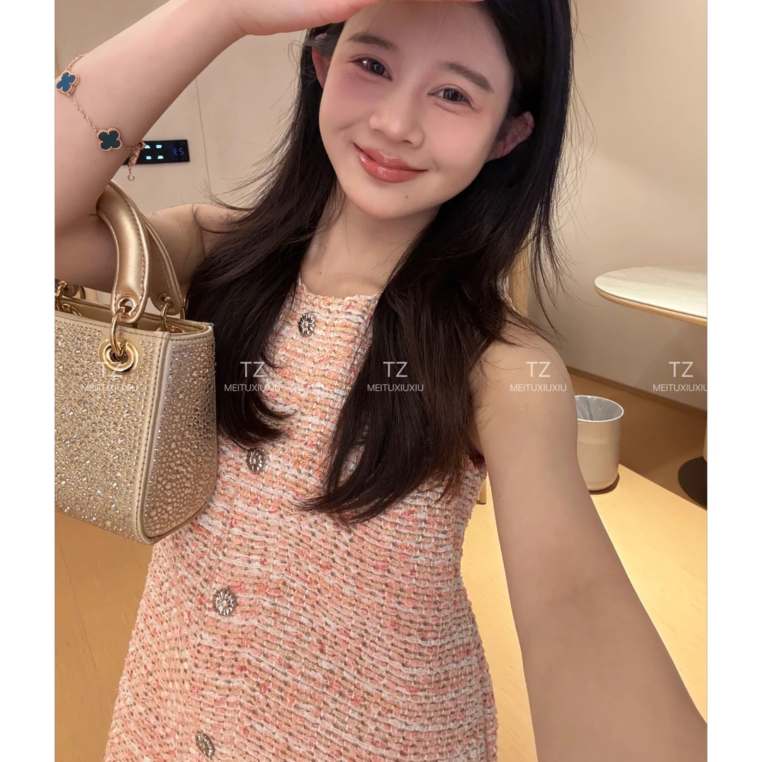 【婷子定制】~150小个子改版春夏粗花呢编织小香背心连衣裙C126