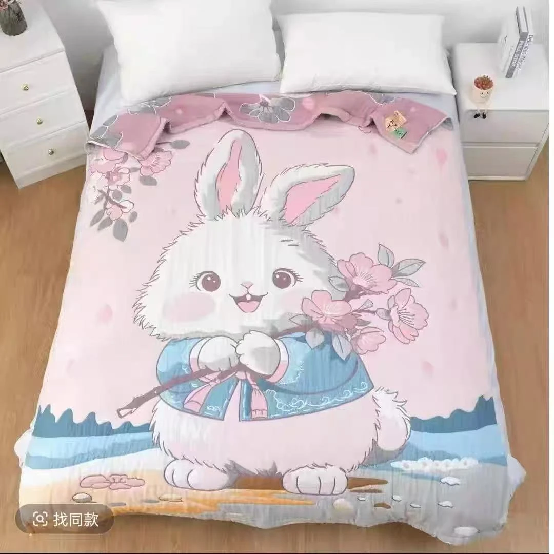 【梅花小白兔】150*200cm纯棉多层加厚泡芙被