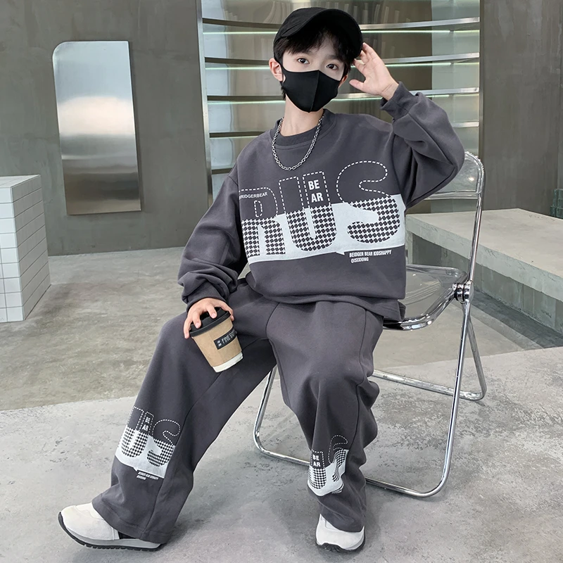 男童春秋款套装2025新款大童秋季宽松男孩运动秋装儿童拼接卫衣潮