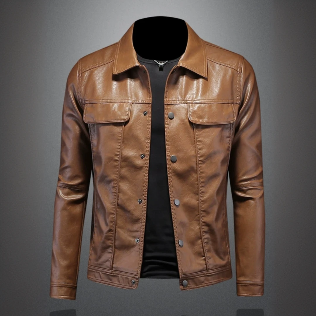 施摩瓦戈皮衣男士春秋季韩版潮流帅气短款机车外套黑色软皮男夹克