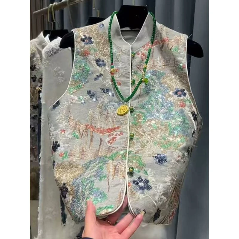 2025款新中式女春季新款立领碎花气质复古国风马甲2025A0088-欣欣