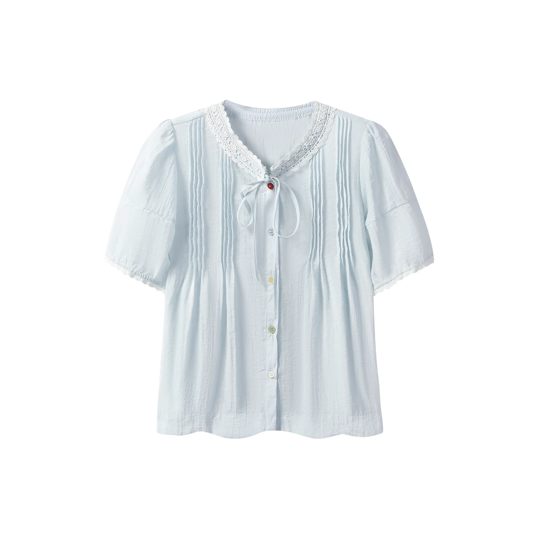 【蕾丝领结】马克华菲女装夏季欧若风气质上衣 F52004A802 cc