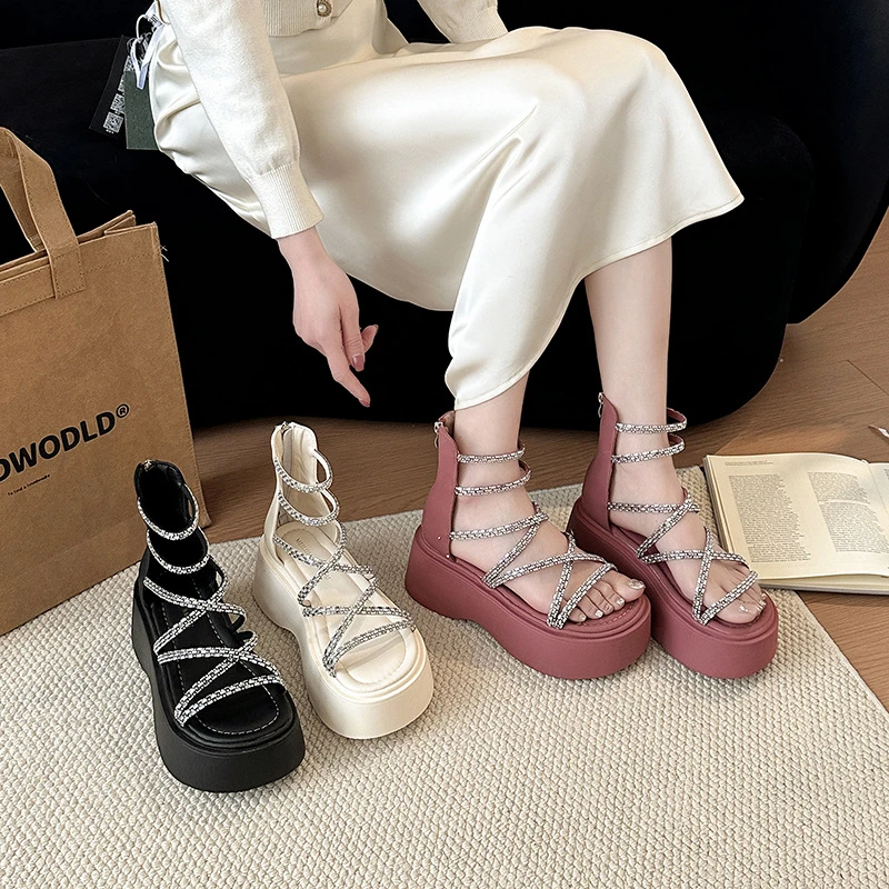 罗马凉鞋女春夏季新款休闲百搭厚底法式沙滩鞋超火松糕鞋潮鞋子