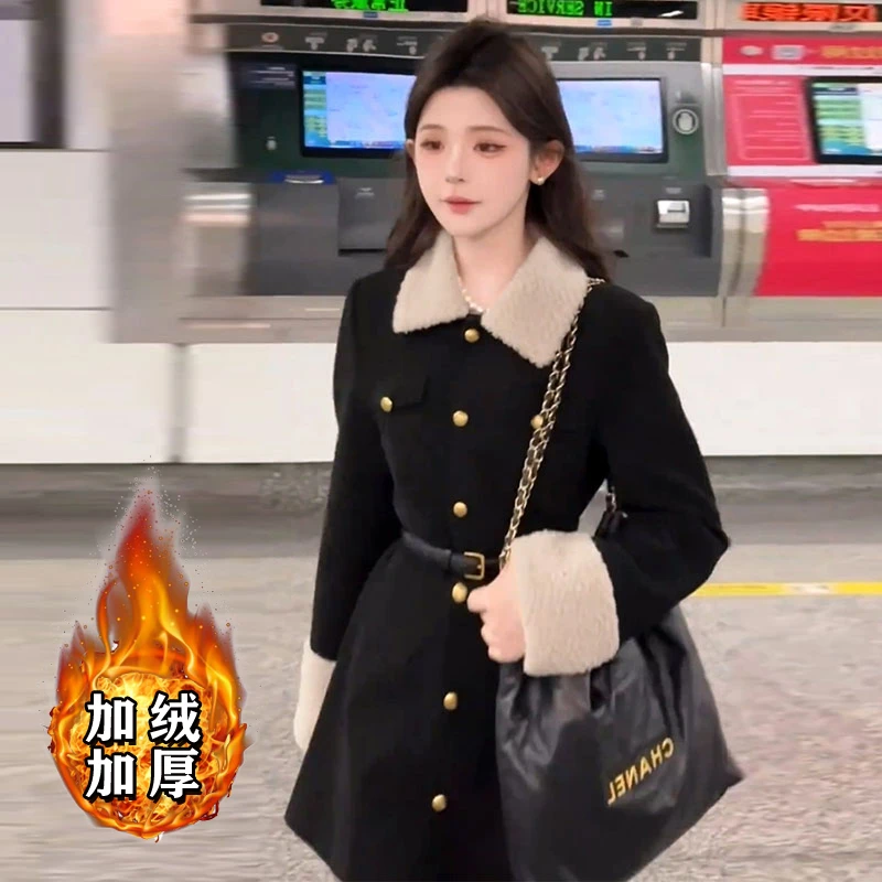 【V】【加绒加厚】法式小香风小众女2025冬新收腰系带时尚连衣裙2920
