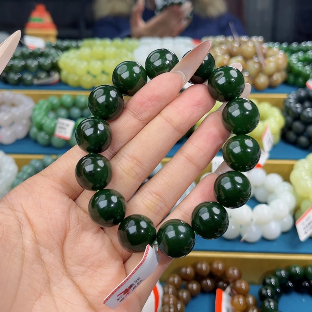 和田玉未镶嵌手链天然和田玉俄碧7号红皮菠菜绿手串15+