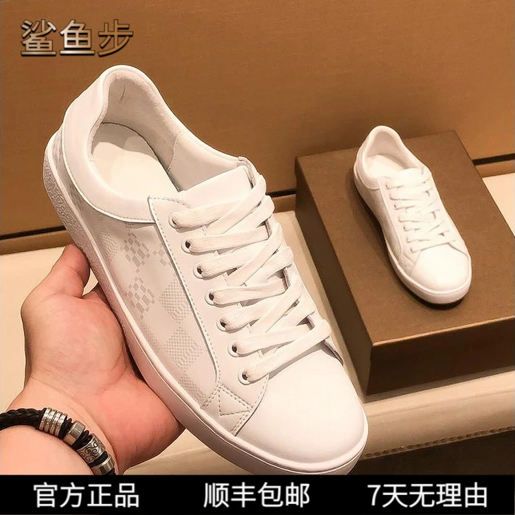 鲨鱼步欧货轻奢板鞋2025春夏新款白色格子印花小白鞋男士休闲鞋子