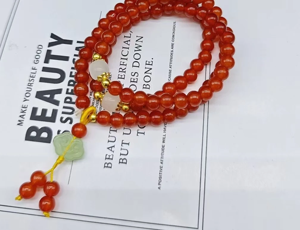 宝山108柿子红手链