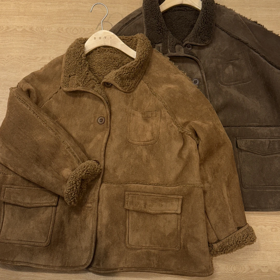 冬款小翻领扣厚款韩系外套