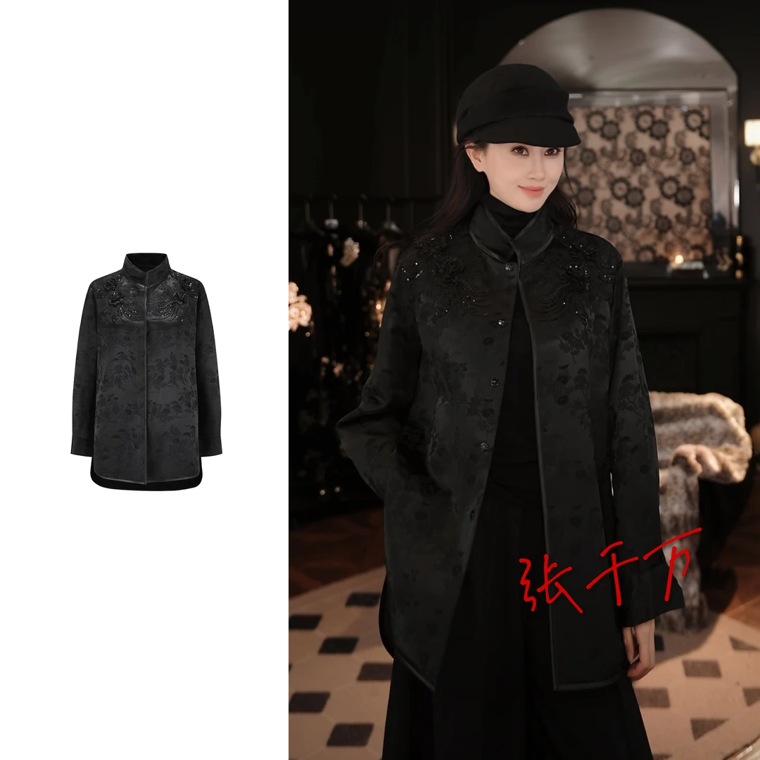 张千万✖️LA MAISON JADE 真丝海棠提花对襟立领棉服