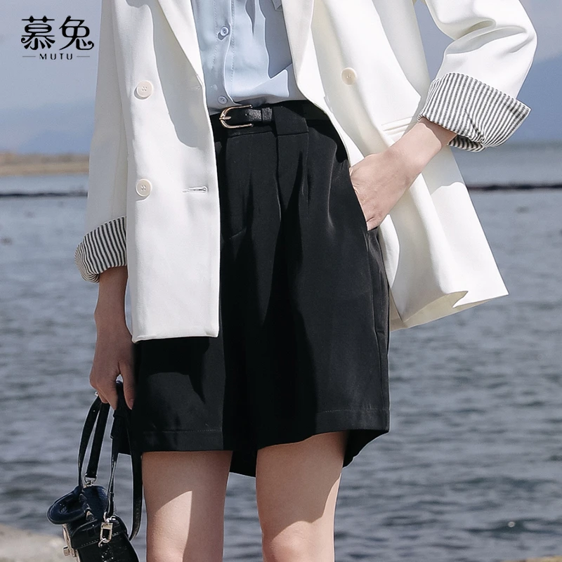 慕兔ins宽松高腰阔腿短裤女2023秋季新款小个子外穿休闲西装裤潮