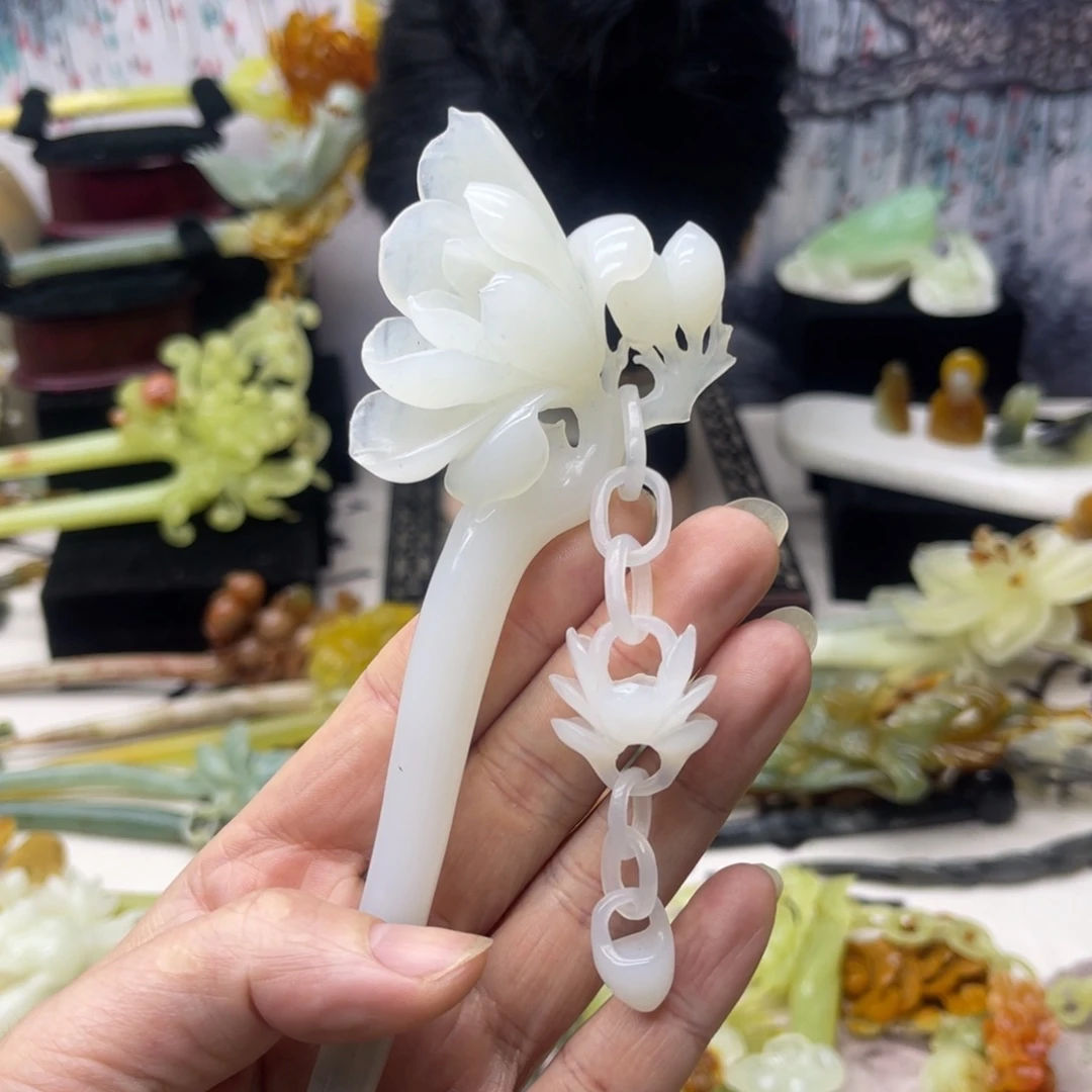 【闪购商品】蛇纹石玉发饰合金木****麻