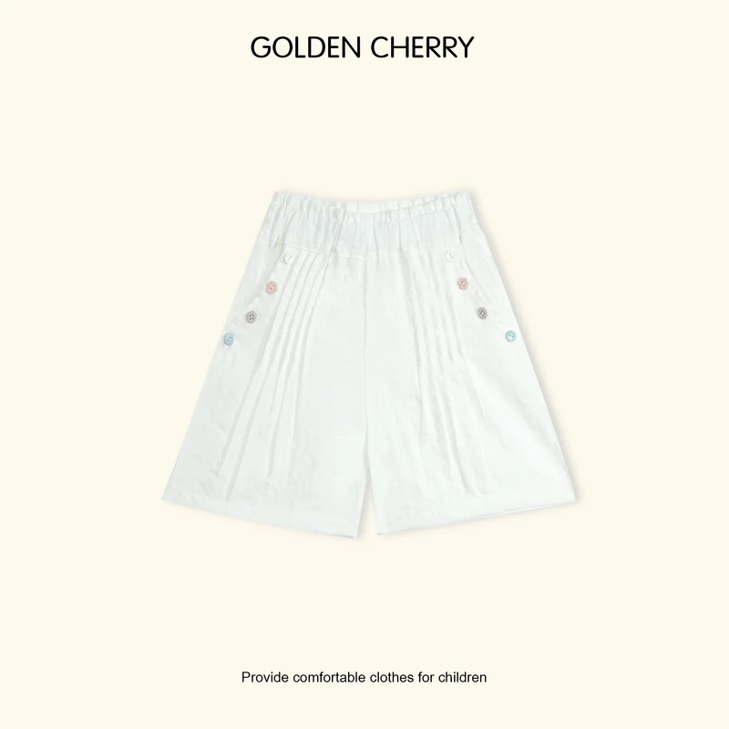 【金樱桃Golden cherry】小童八粒花扣白色休闲五分短裤JYT2252
