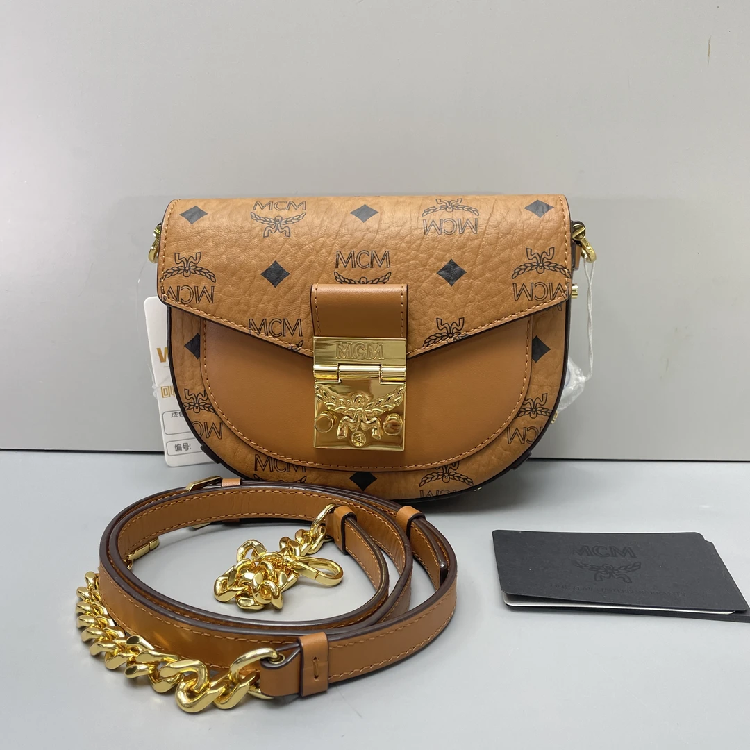95新 MCM 媚姐/mcm干邑色迷你马鞍包18x14x4cmG090904