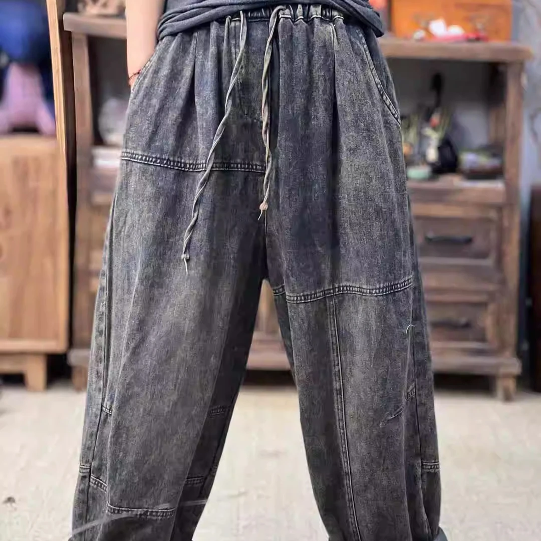 H  秋季新品蓝色休闲百搭女士牛仔裤 臀围130长92