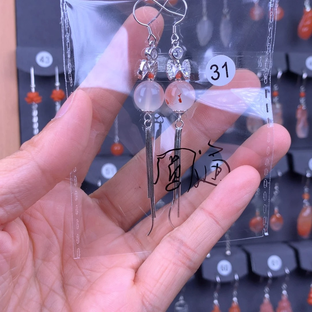 南红玛瑙耳饰银S925镶嵌仙****8