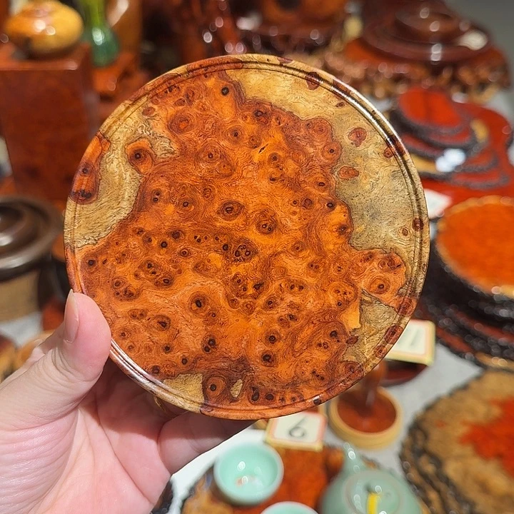 余***”缅甸花梨瘤疤双色壶承12.5/12.5/2