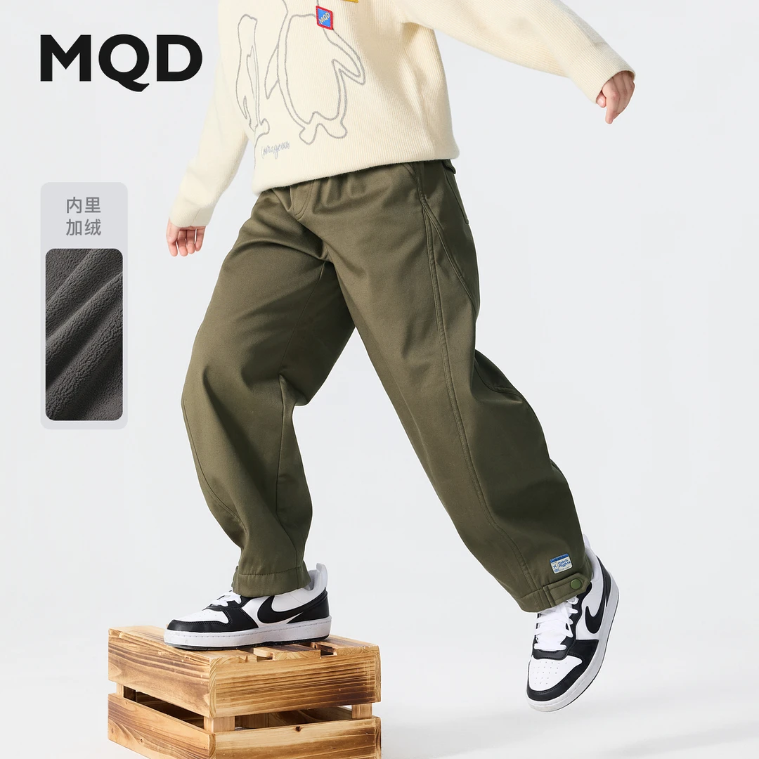 MQD男童25冬新款学院风加绒宽松保暖老钱风简约休闲裤9654W1511