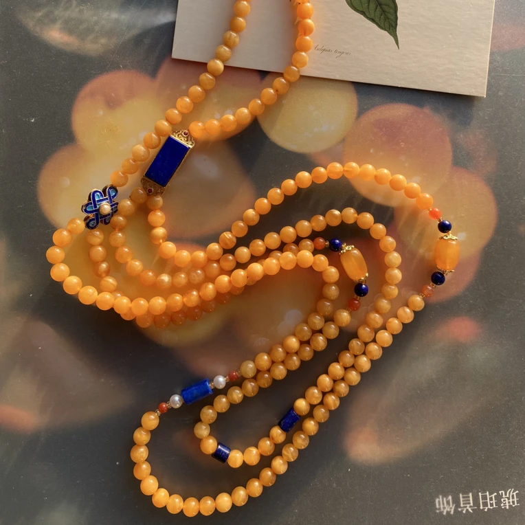 天然原矿琥珀蜜蜡长毛衣链