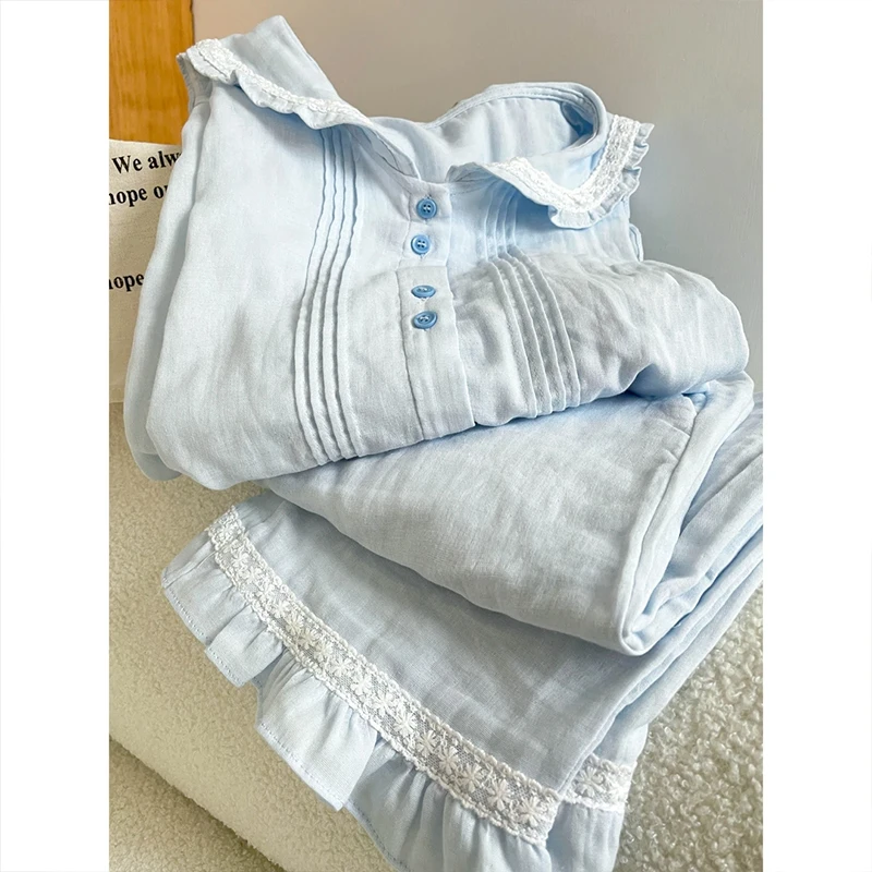 【条纹蕾丝】轻奢甜美少女感睡衣女春秋季新款舒适花边套装家居服