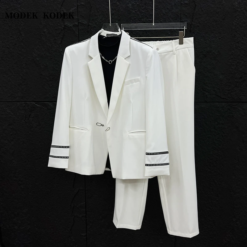 MODEK KODEK春秋新款男士休闲上衣高级感潮牌纯色长裤西服两件套