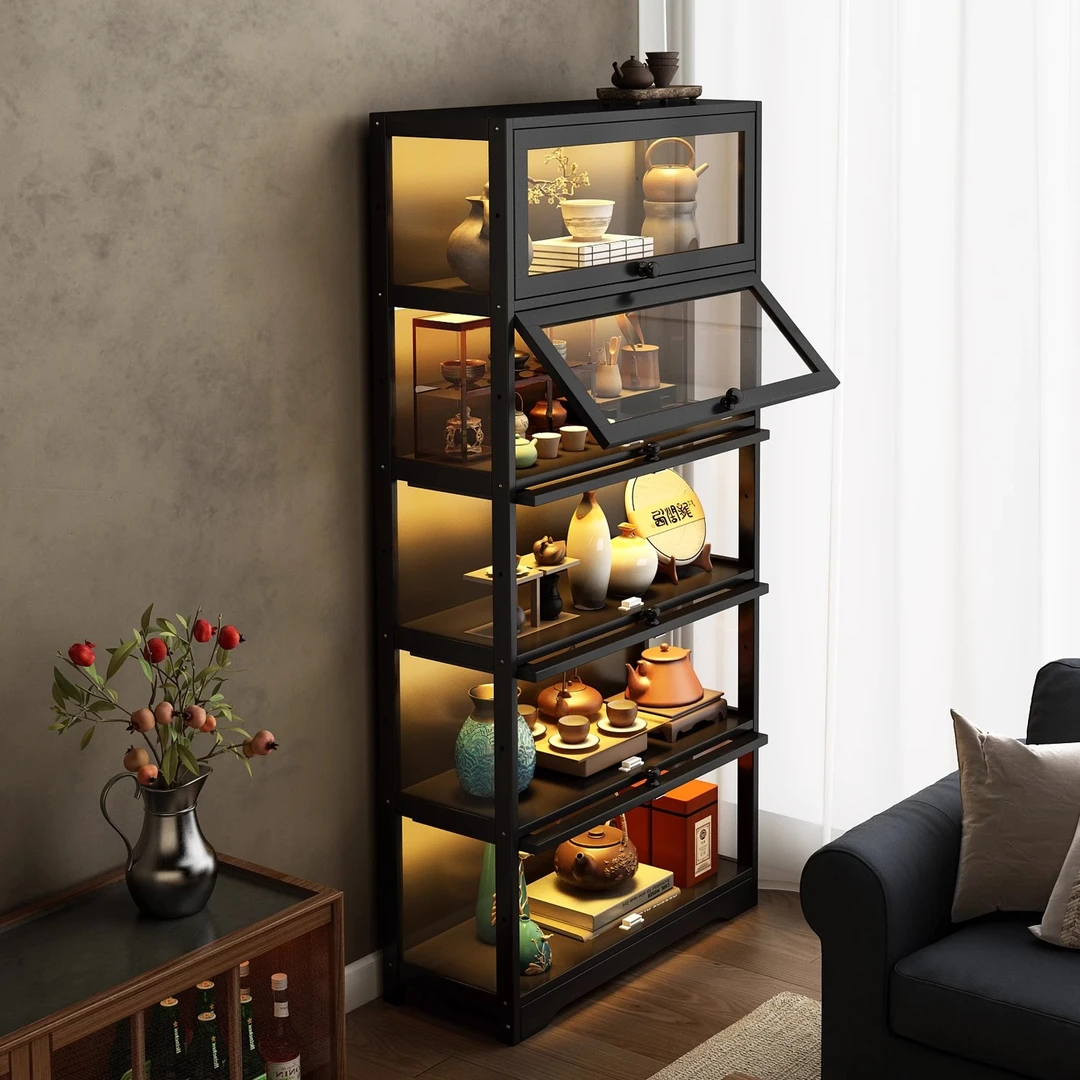 大立柜电视边柜落地展示柜茶室茶柜角落置物架实木隔断博古架实用